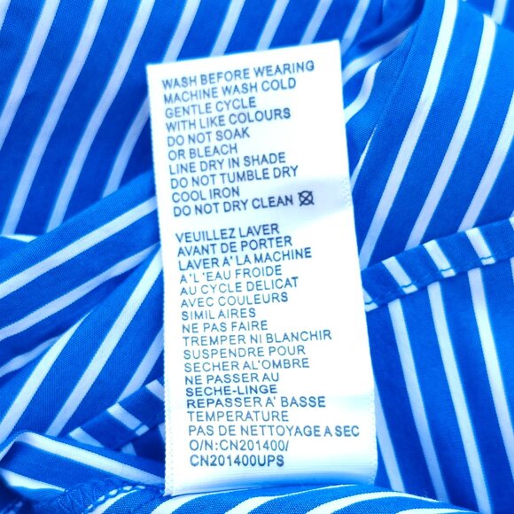 CLASSY BIZ Collection Button Down Navy and White Stripe Shirt Women's Size 2 - Picture 2 of 5